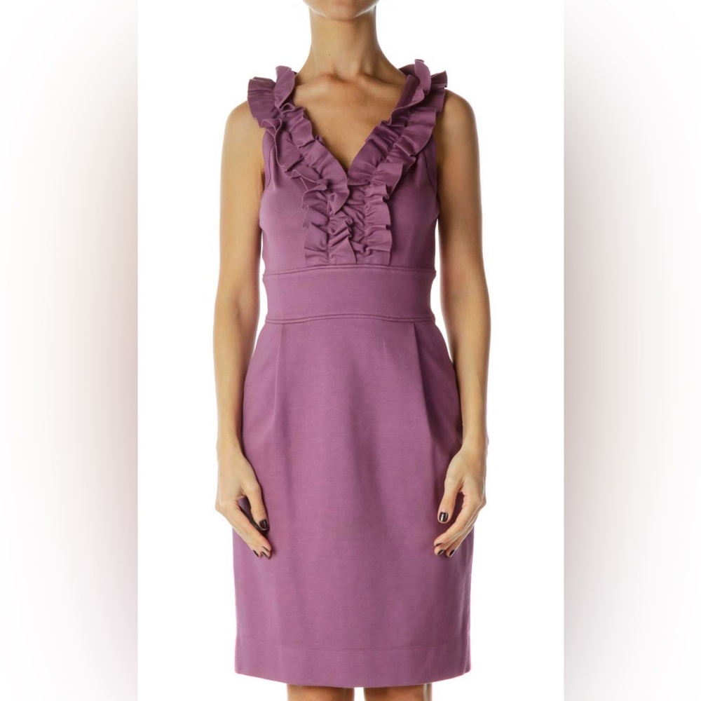 Banana Republic Mauve Ruffled V-Neck Sheath Dress